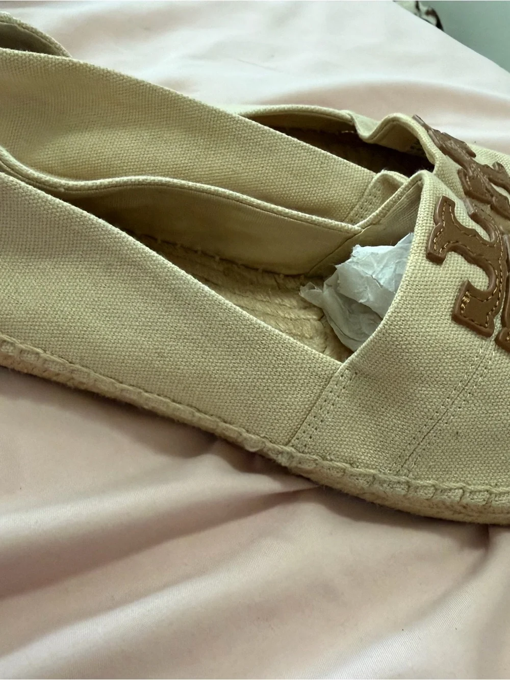 Tory Burch Cream Canvas Espadrilles with Brown Logo